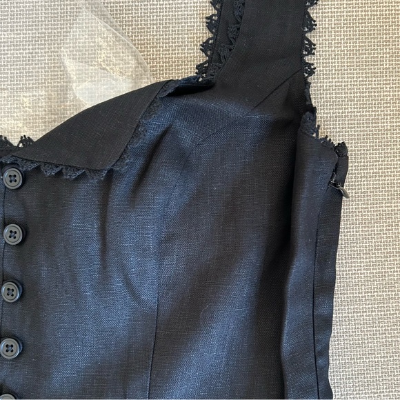 NEW Reformation Viola Linen Top - Black Noir Spring French Causal Lace Detail - Picture 9 of 11